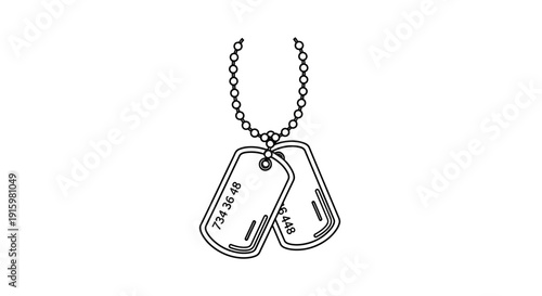 Military Dog Tags on Chain - Line Art Illustration