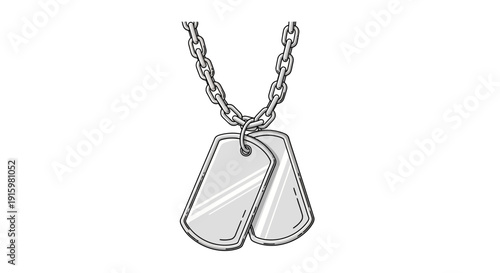 Military Dog Tags Necklace, Silver Metal Chain, Personal Identification, Remembrance, Soldier's Identity