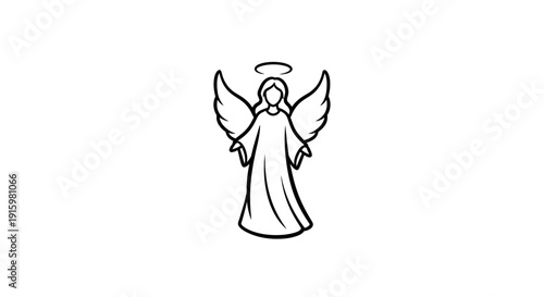 Minimalist Angel Line Art with Halo and Wings, Spiritual Symbol, Divine Messenger Icon