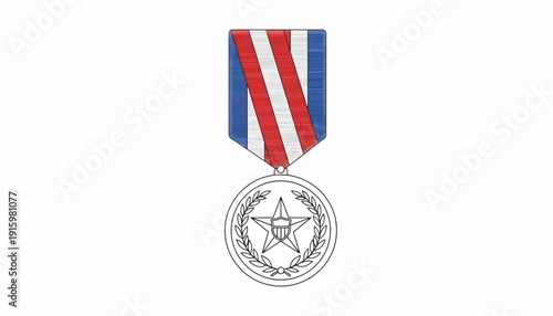 Military Medal Award Ribbon and Emblem with Star and Laurel Wreath