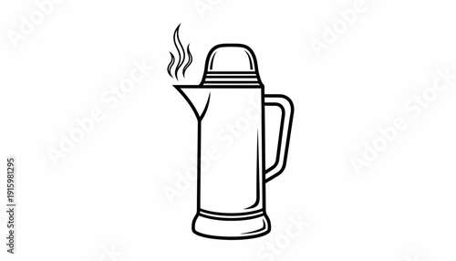 Hot Beverage Thermos Flask with Steam - Line Art Icon