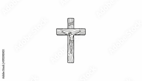 Jesus Christ Crucifixion Cross Religious Symbol, Black and White Sketch
