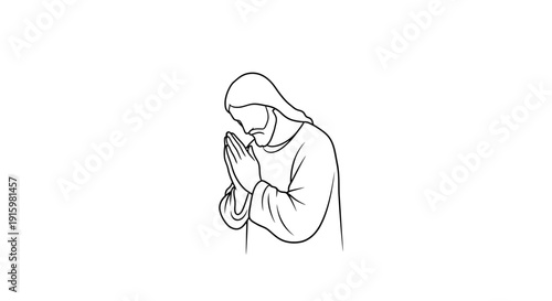 Jesus praying, line drawing, religious symbol, faith, spirituality, devotion, worship, hope