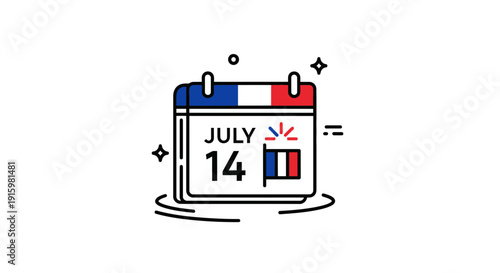 July 14th Calendar Icon with French Flag - Bastille Day Celebration