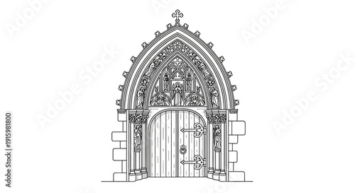 Gothic Archway Entrance: Ornate Facade with Sculptures and Detailed Carvings