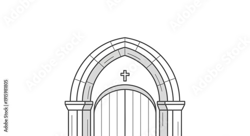 Gothic Archway Entrance with Cross, Architectural Detail, Religious Symbolism
