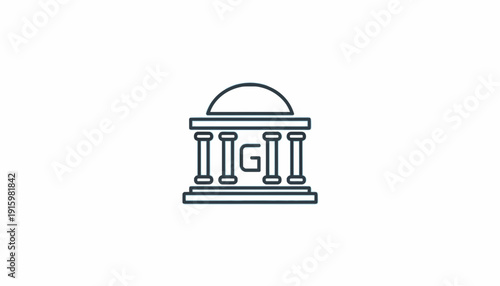 Government Building Icon, Classic Architecture, Pillar Facade, Dome Top, Legal Symbol