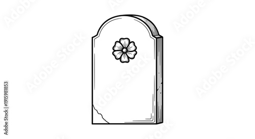 Gravestone with flower carving, memorial stone, cemetery, remembrance, grief, death, funeral, stone monument