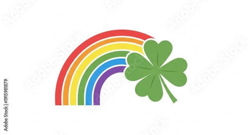 Colorful rainbow with shamrock on white background symbolizing luck and happiness