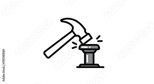 Hammer striking metal object on anvil, industrial concept