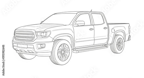 Modern Pickup Truck Line Art Illustration.