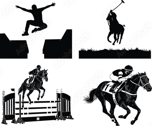 Equestrian and athletic silhouette graphics for design and illustration