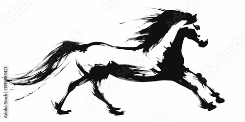 Dynamic ink wash painting of a powerful horse in motion