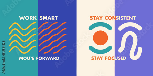 Abstract graphic design with motivational text and colorful wave patterns