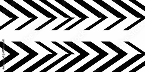 Repetitive pattern of black chevron arrows on a white background