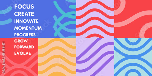 Abstract background with motivational words and colorful geometric patterns