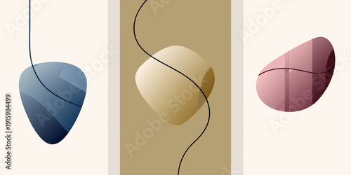 Abstract composition featuring organic shapes and flowing lines in neutral tones