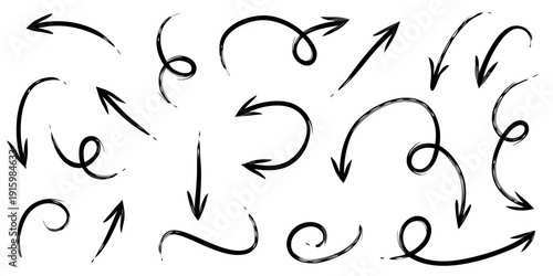 Collection of hand drawn black arrows pointing in various directions