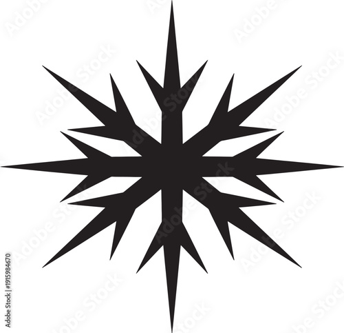 Black abstract star symbol with sharp points and jagged edges
