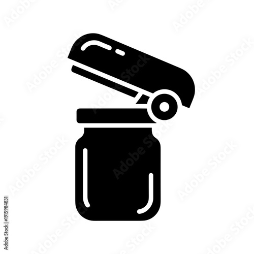 Silhouette of a jar with an open sealer lid, isolated on a white background, showcasing minimalistic design and bold black outlines