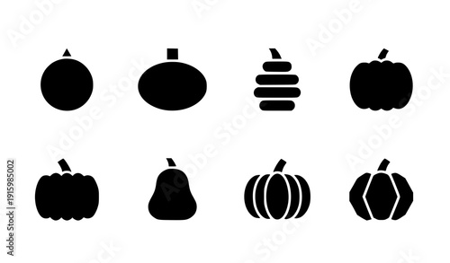 Minimal pumpkin silhouette icon collection in modern flat vector style on white background