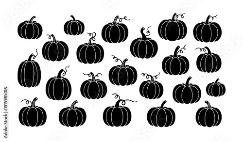 Handcrafted pumpkin silhouettes vector illustration for Halloween and autumn crafts isolated on white