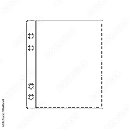 Transparent sheet protector with three holes isolated on white background, showcasing simple design and functional office supply aesthetics