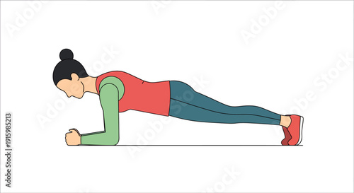 Woman Performing Plank Exercise in Colorful Activewear