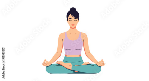 Woman Meditating in Lotus Position, Eyes Closed