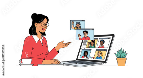Woman Conducting Video Conference on Laptop Computer