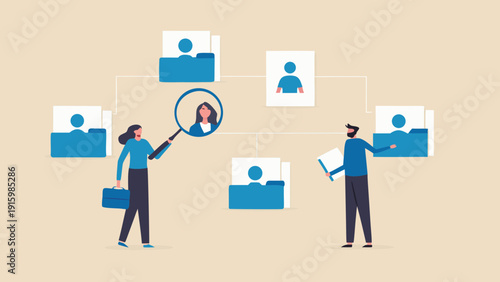 Team collaboration and recruitment process illustrated with connecting profile cards