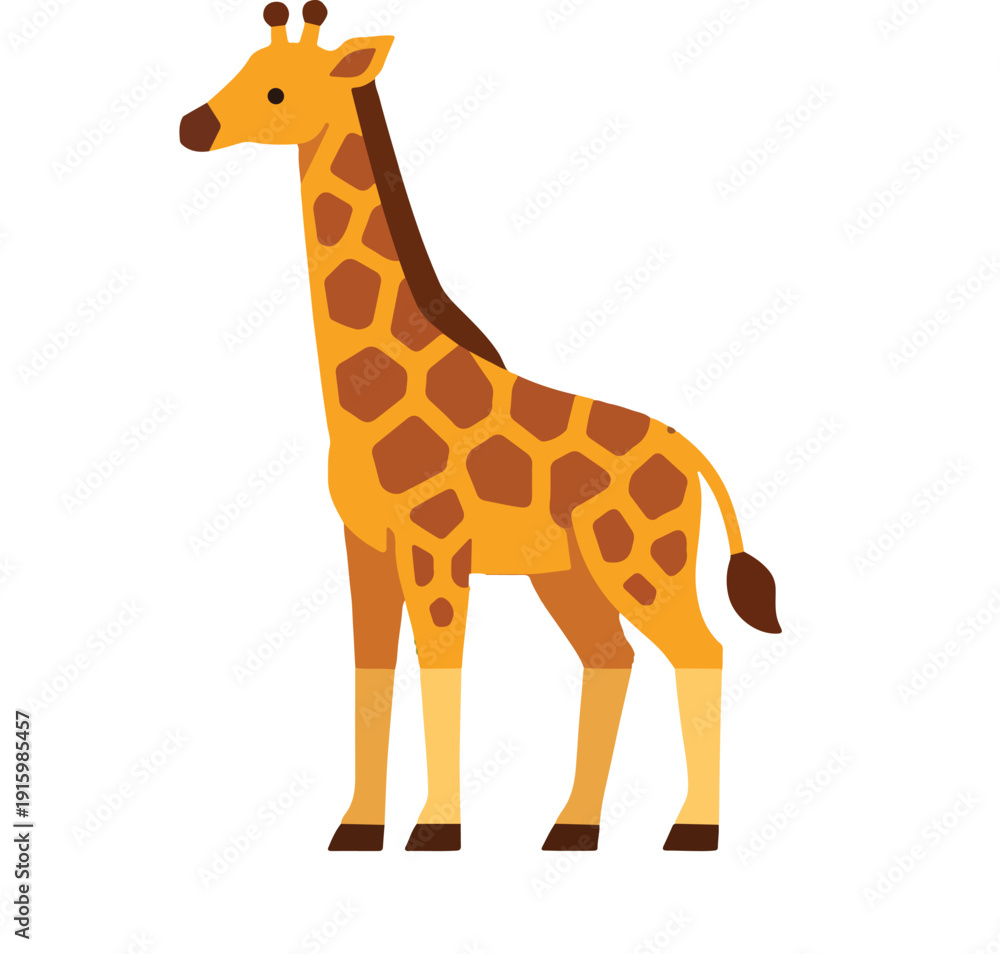 Fototapeta premium Giraffe Full Body Animal Flat Vector Illustration featuring African Savanna Wildlife for Safari Adventure and Nature Conservation Design