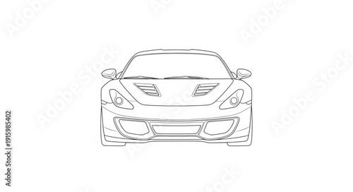 Modern Sports Car Front View Sketch Illustration.
