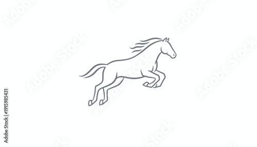 Elegant Horse Silhouette Jumping Gallop Motion Line Art Minimalist Vector