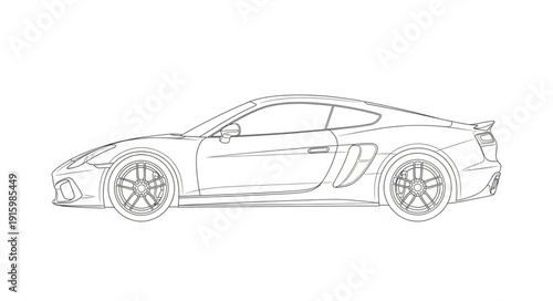 Modern Sports Car Outline Drawing Isolated on White.