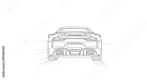 Modern Sports Car Rear View Outline Drawing.