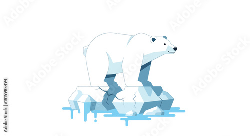 Stylized polar bear standing on a melting ice floe