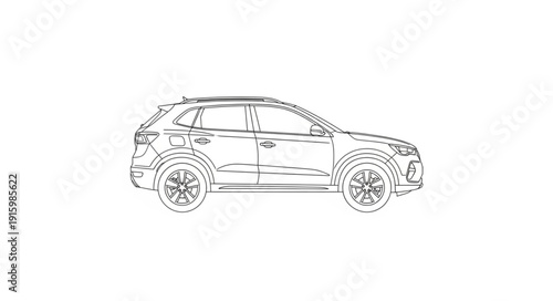 Modern SUV vehicle outline drawing isolated on white background.
