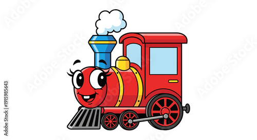 Smiling Cartoon Train with Red and Yellow Details