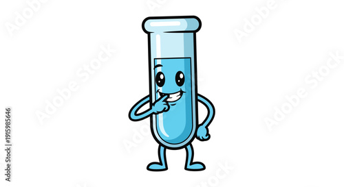 Smiling Cartoon Test Tube Character with Arms and Legs