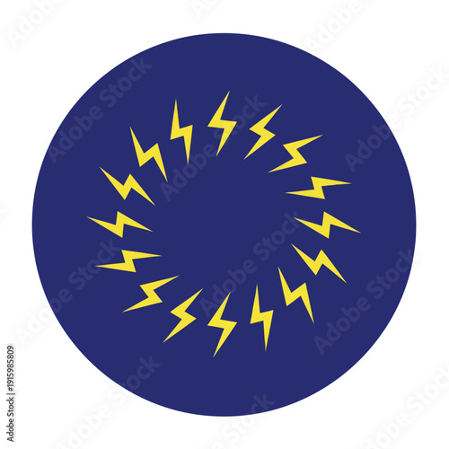 Yellow Lightning Bolts on Blue Circle.
