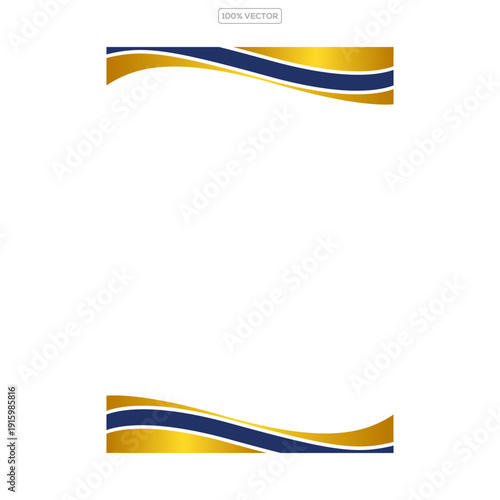 Header footer gold and blue curve abstract style border frame vector illustration banner background design