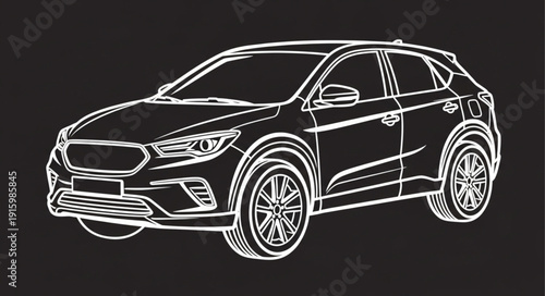 Modern SUV vehicle sketch illustration on black background.