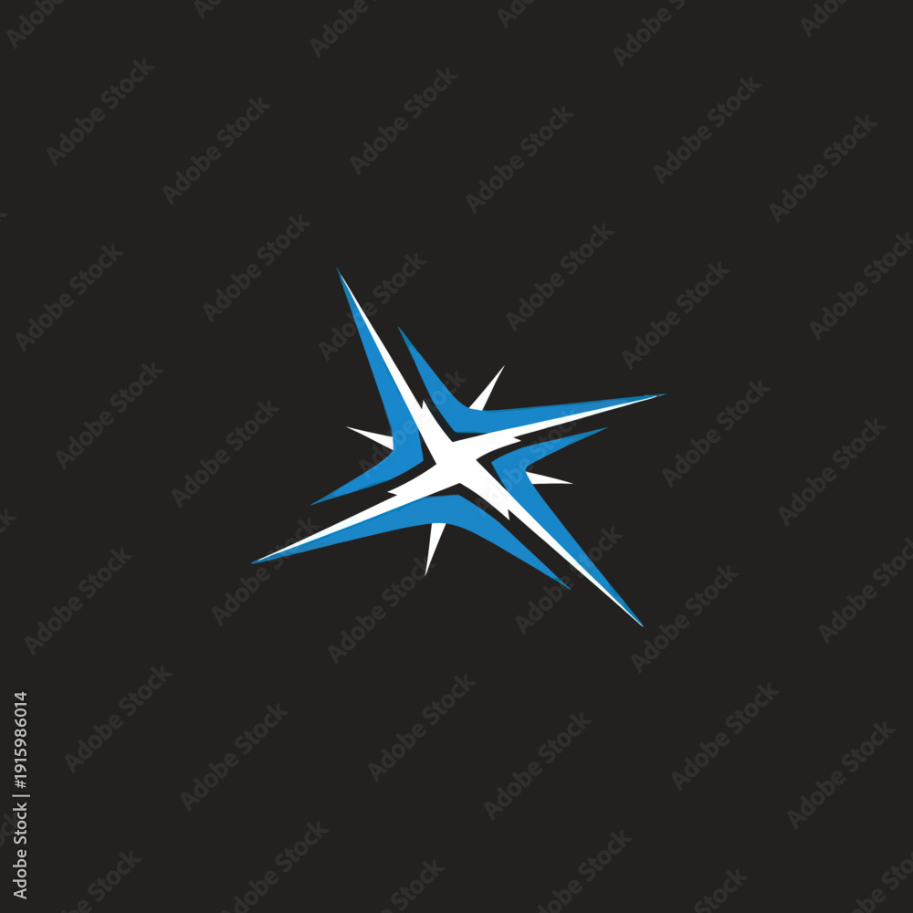 Fototapeta premium Blue and White Star Icon on Black.