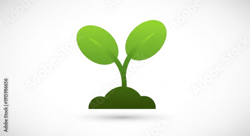 Green sprout growing from soil with two leaves on white background