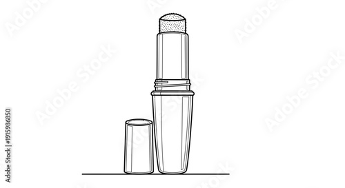 Deodorant Stick with Cap Open, Line Art Drawing, Isolated on White Background