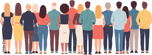 Community diversity illustration set, sixteen people icons standing row casual semi-formal attire group identity design, vector artwork, social and lifestyle theme, isolated background