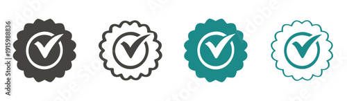 Approved or certified medal icon in a flat style. Rosette icons