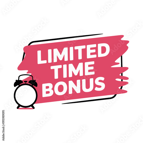 Alarm clock emphasizes the limited time bonus offer shown on a vibrant pink painted brush stroke.