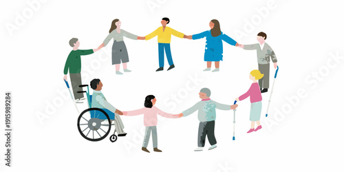 Diverse group of people holding hands in a circle promoting inclusivity